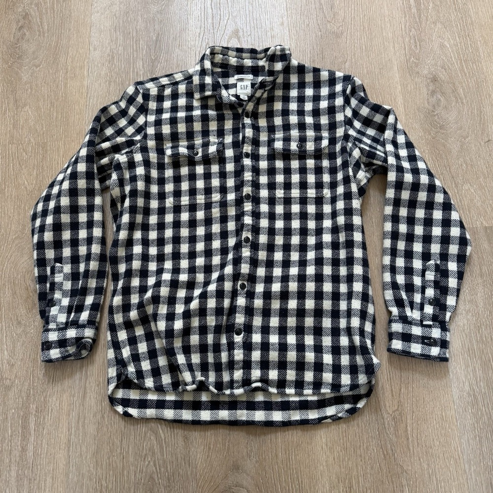 GAP Heavyweight Flannel Shirt Mens Size Large Plaid Blue White Checked‎ Cotton